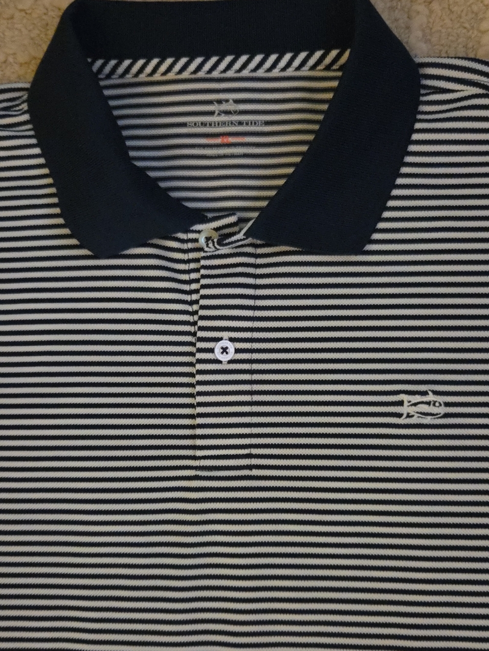 Southern Tide Skipjack Stripe Performance Golf Polo Shirt Navy White XL